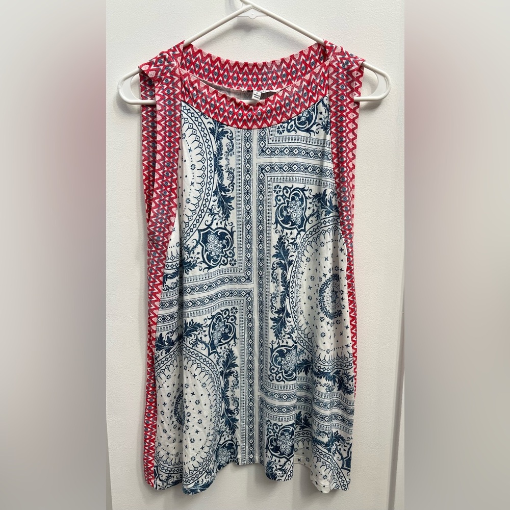 Rose and Olive Bohemian Red and Blue Patterned Tank Top Womens Large